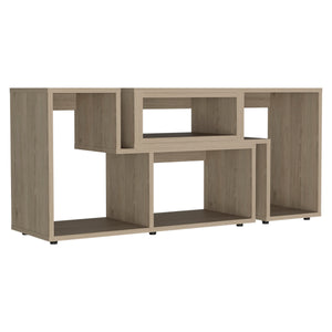 English Elm Being Extendable TV Stand with Multiple Shelves, Light Pine Beige Particleboard, Customizable Fit, Easy Assembly B070S00117