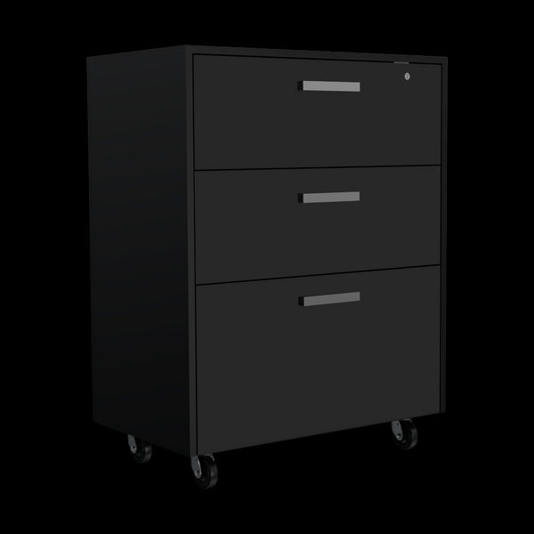 English Elm Wenge Modern 2-Piece Garage Storage Set with Lockable Drawers, Casters & Wall Cabinets for Organization B062S00399