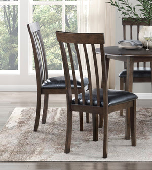 English Elm Espresso 5pc Small Round Dining Set with Drop Leaves & 4 Black Faux Leather Side Chairs, Compact Elegance B011S01592