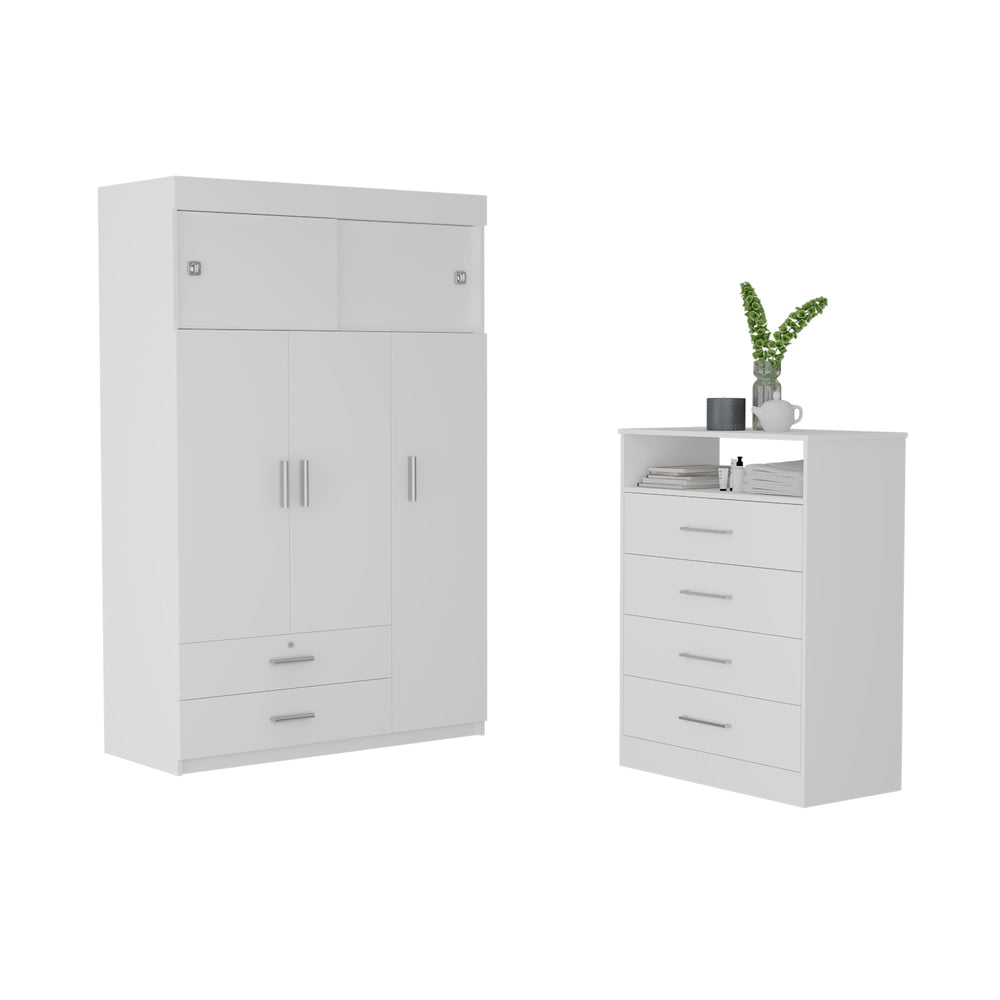 English Elm Jackson White Two-Piece Bedroom Set with Armoire & Dresser, Smart Storage, White Finish, 4 Drawers, Shelves B062S00409