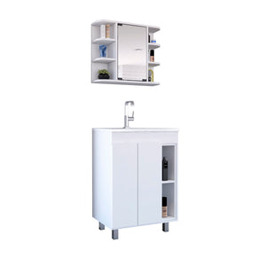 English Elm Carver White 2 Piece Bathroom Set Compact Freestanding Vanity with Sink & Mirrored Medicine Cabinet B062S00415
