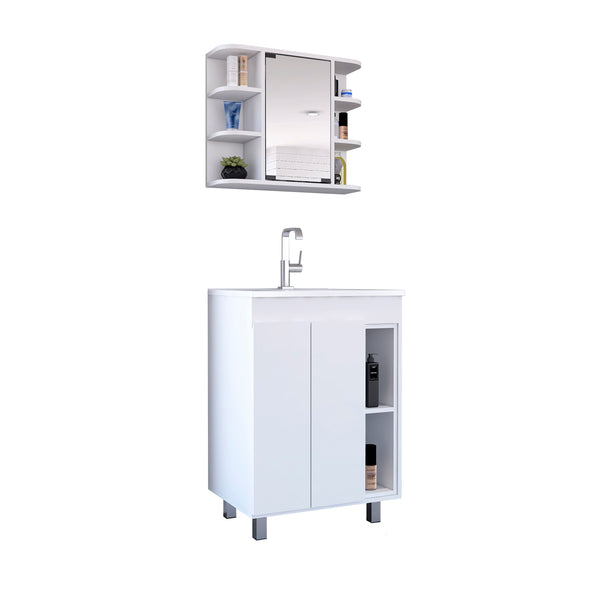 English Elm Carver White 2 Piece Bathroom Set Compact Freestanding Vanity with Sink & Mirrored Medicine Cabinet B062S00415