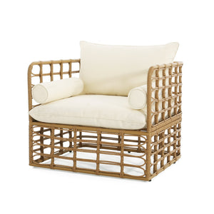 English Elm 2-piece Wicker Accent Chair Set Boho Rattan Weave with Aluminum Frame and Side Table 72434002-63163