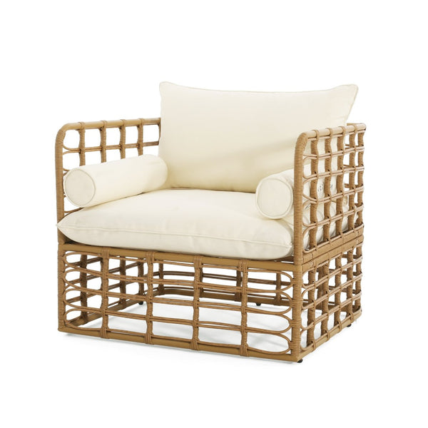 English Elm 2-piece Wicker Accent Chair Set Boho Rattan Weave with Aluminum Frame and Side Table 72434002-63163