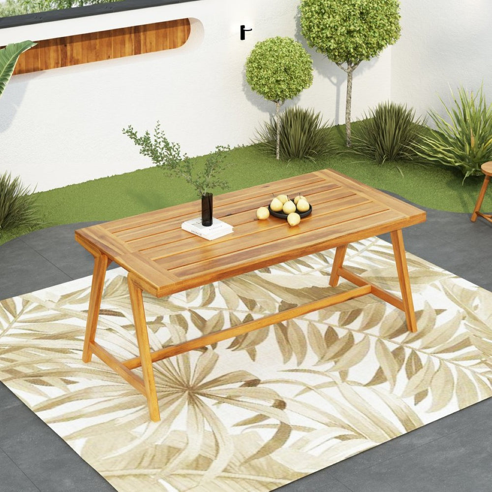 English Elm Modern Solid Acacia Wood Outdoor Dining Table Teak Finish Seats Six Patio Deck N770P358870T