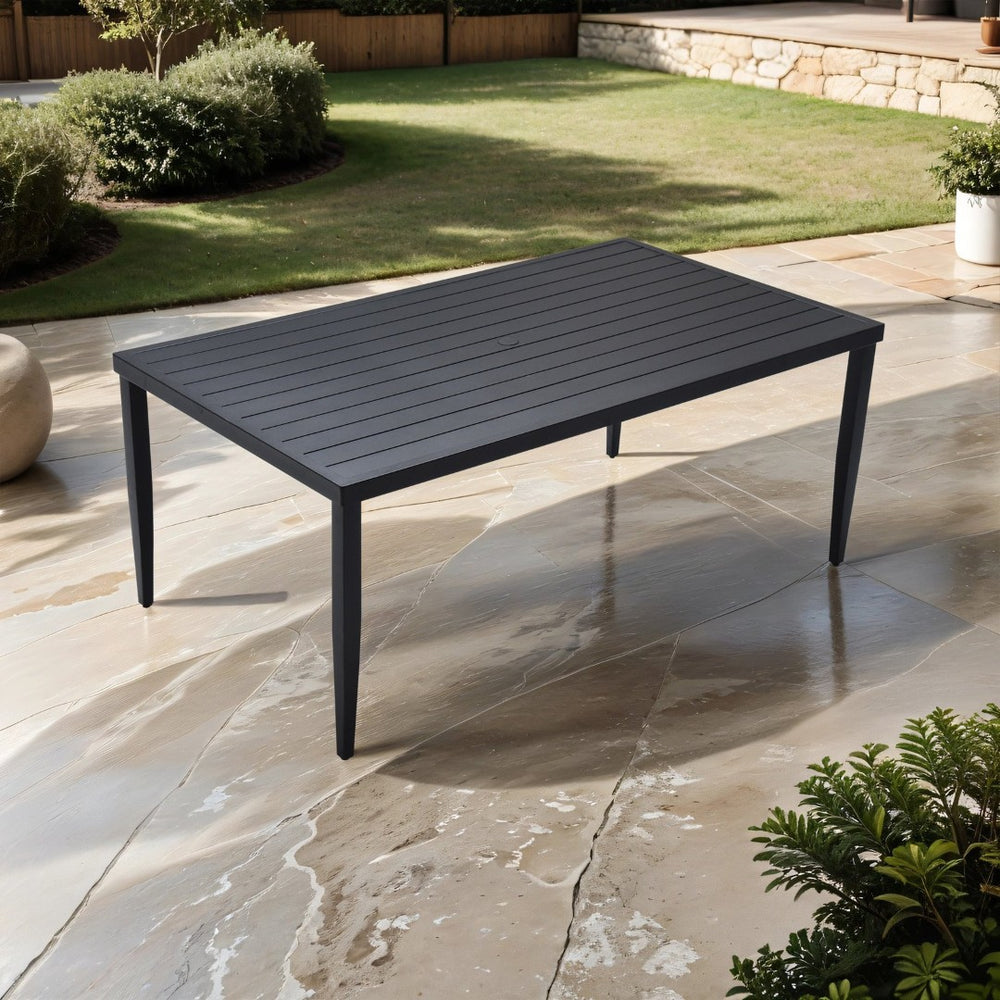 English Elm Outdoor Patio Aluminum Rectangle Dining Table 40"X70" With Umbrella Hole & Modern Design, Ember Black W1886P163411-GIGA