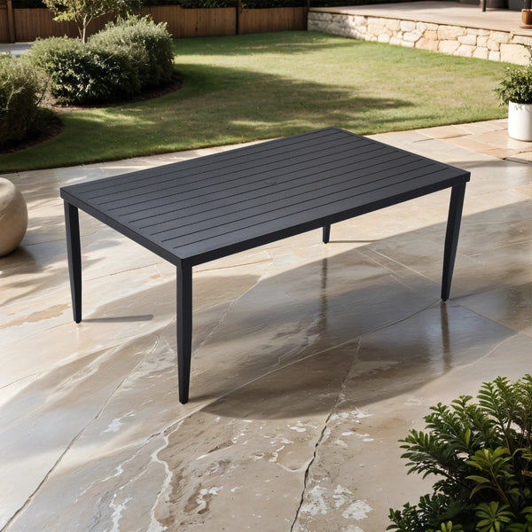 English Elm Outdoor Patio Aluminum Rectangle Dining Table 40"X70" With Umbrella Hole & Modern Design, Ember Black W1886P163411-GIGA