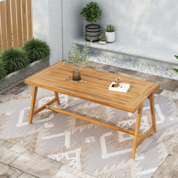 English Elm Modern Solid Acacia Wood Outdoor Dining Table Teak Finish Seats Six Patio Deck N770P358870T