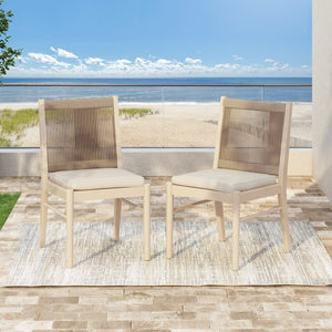 English Elm Cordoba Acacia Wood Rope Wrapped Dining Chairs Artisan Set of Two for Any Room 74435.00YLW