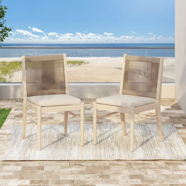 English Elm Cordoba Acacia Wood Rope Wrapped Dining Chairs Artisan Set of Two for Any Room 74435.00YLW