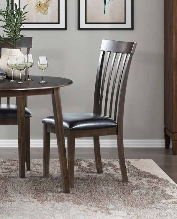 English Elm Espresso 5pc Small Round Dining Set with Drop Leaves & 4 Black Faux Leather Side Chairs, Compact Elegance B011S01592