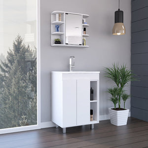 English Elm Carver White 2 Piece Bathroom Set Compact Freestanding Vanity with Sink & Mirrored Medicine Cabinet B062S00415