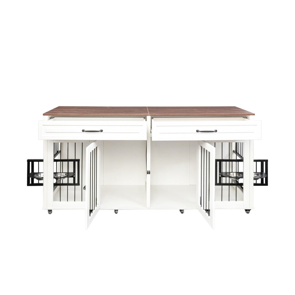 English Elm Heavy Duty Furniture Style Dog Kennel White Walnut Wood with Storage Drawer W1579P168557