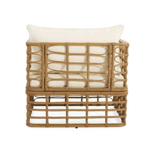 English Elm 2-piece Wicker Accent Chair Set Boho Rattan Weave with Aluminum Frame and Side Table 72434002-63163