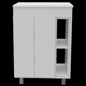 English Elm Carver White 2 Piece Bathroom Set Compact Freestanding Vanity with Sink & Mirrored Medicine Cabinet B062S00415