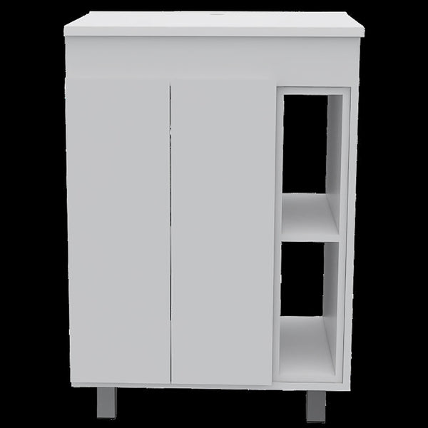 English Elm Carver White 2 Piece Bathroom Set Compact Freestanding Vanity with Sink & Mirrored Medicine Cabinet B062S00415