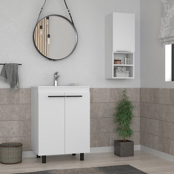 English Elm White Elegant 2-Piece Bathroom Set - Freestanding Vanity & Wall-Mounted Medicine Cabinet Storage B062S00412-GIGA