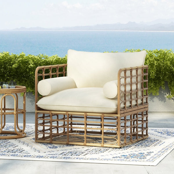 English Elm 2-piece Wicker Accent Chair Set Boho Rattan Weave with Aluminum Frame and Side Table 72434002-63163