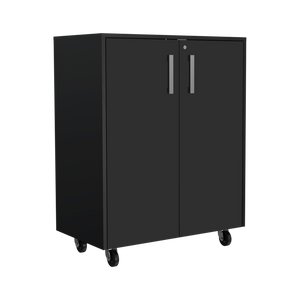 English Elm Black Five Piece Garage Storage System with Cabinets Drawers and Wall Mounted Units B062S00402