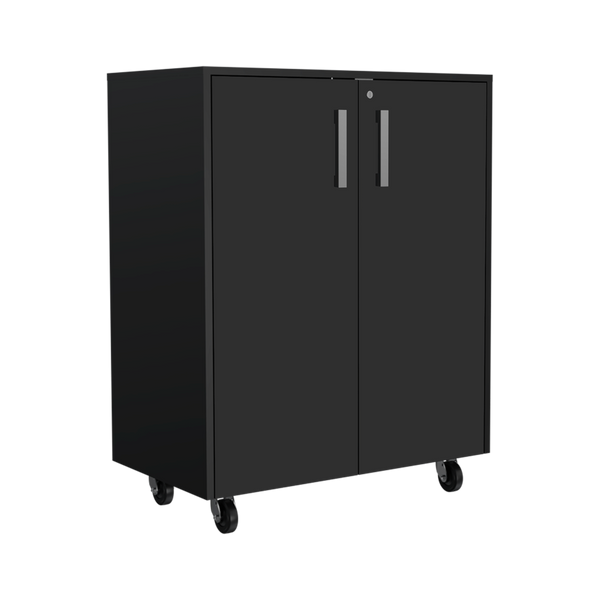 English Elm Black Five Piece Garage Storage System with Cabinets Drawers and Wall Mounted Units B062S00402