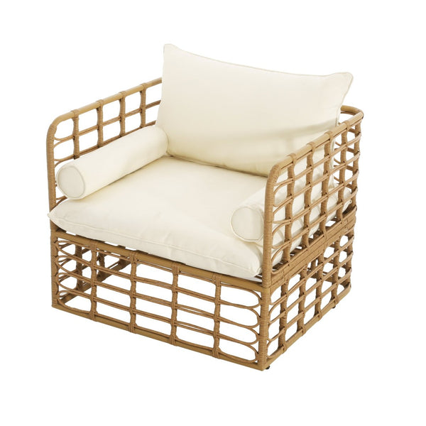 English Elm 2-piece Wicker Accent Chair Set Boho Rattan Weave with Aluminum Frame and Side Table 72434002-63163