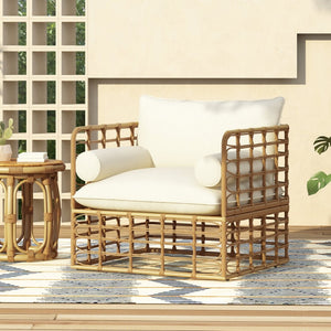 English Elm 2-piece Wicker Accent Chair Set Boho Rattan Weave with Aluminum Frame and Side Table 72434002-63163