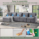 Hearth and Haven Helm 5 Pieces L-Shaped Sectional Sofa Set with Large Capacity Storage, Dark Grey W1998S00002