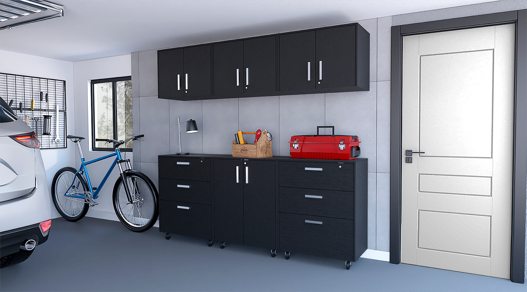 Wenge 6 Piece Garage Storage Set With 3 Large Drawers, Wall Cabinets,