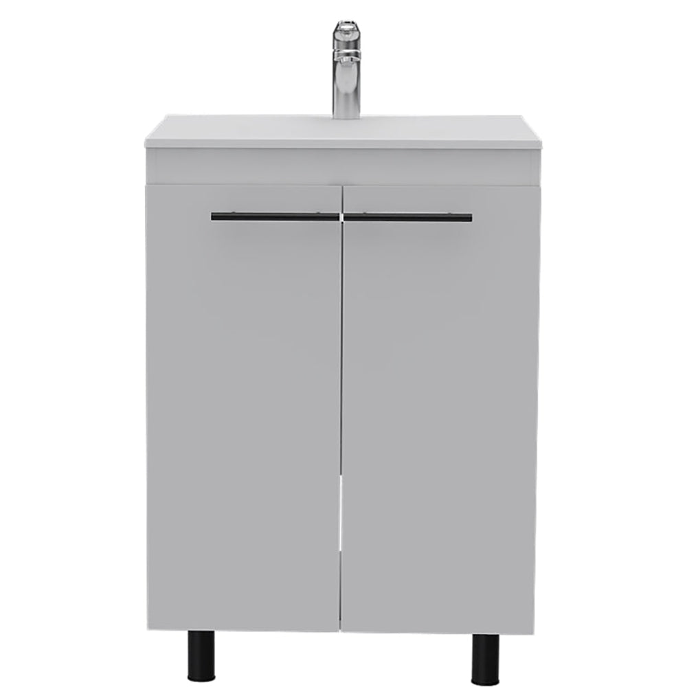 English Elm White White 2 Piece Bathroom Set Vanity & Medicine Cabinet 34" High Freestanding Storage Mirror Modern White B062S00418