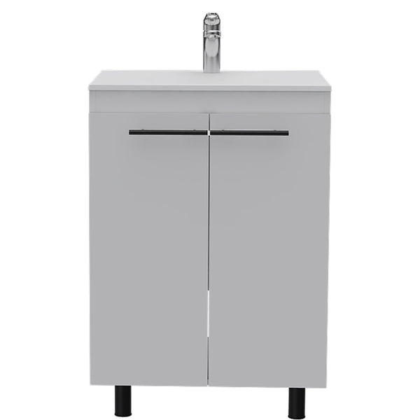 English Elm White White 2 Piece Bathroom Set Vanity & Medicine Cabinet 34" High Freestanding Storage Mirror Modern White B062S00418