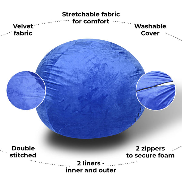 English Elm Minky Velvet Bean Bag Chair - 4Ft Plush Lounge Seat For Kids & Adults, Washable Cover & Soft Comfort B181P178155