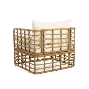 English Elm 2-piece Wicker Accent Chair Set Boho Rattan Weave with Aluminum Frame and Side Table 72434002-63163