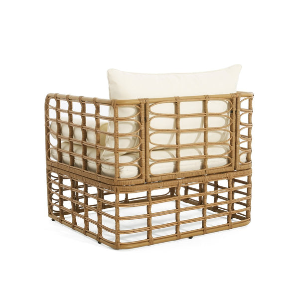 English Elm 2-piece Wicker Accent Chair Set Boho Rattan Weave with Aluminum Frame and Side Table 72434002-63163