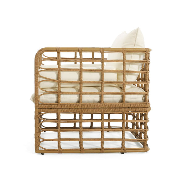 English Elm 2-piece Wicker Accent Chair Set Boho Rattan Weave with Aluminum Frame and Side Table 72434002-63163