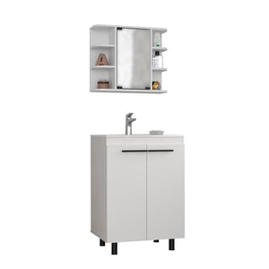 English Elm White White 2 Piece Bathroom Set Vanity & Medicine Cabinet 34" High Freestanding Storage Mirror Modern White B062S00418