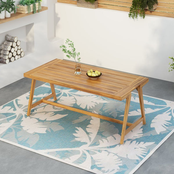 English Elm Modern Solid Acacia Wood Outdoor Dining Table Teak Finish Seats Six Patio Deck N770P358870T