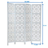 English Elm Quarterfoil Infused Diamond Design 4-Panel Room Divider, White