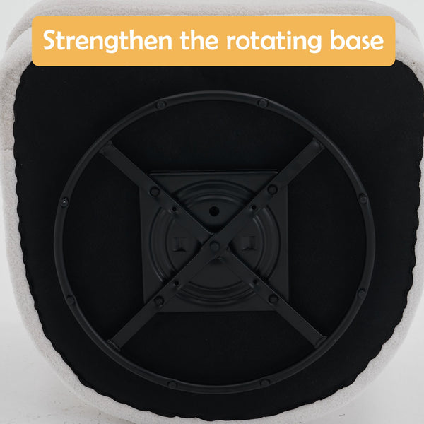 English Elm Swivel Teddy Velvet Accent Chair with Ottoman — Ergonomic Round Armchair, Stable Solid Wood, Beige W2012P272071