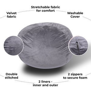 English Elm Minky Velvet Bean Bag Chair - 5Ft Stylish Lounge Seat For Kids & Adults, Washable Cover, Comfy & Durable B181P178161