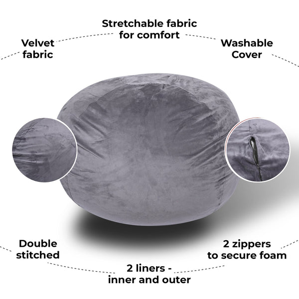 English Elm Minky Velvet Bean Bag Chair - 5Ft Stylish Lounge Seat For Kids & Adults, Washable Cover, Comfy & Durable B181P178161