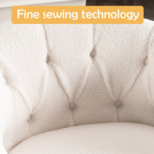 English Elm Swivel Teddy Velvet Accent Chair with Ottoman — Ergonomic Round Armchair, Stable Solid Wood, Beige W2012P272071