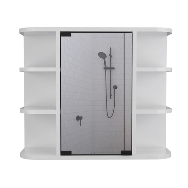 English Elm White White 2 Piece Bathroom Set Vanity & Medicine Cabinet 34" High Freestanding Storage Mirror Modern White B062S00418