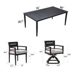 English Elm 7-Piece Outdoor Aluminum Dining Set With Cushioned Chairs & Swivel Rockers For Ultimate Comfort W1886S00002