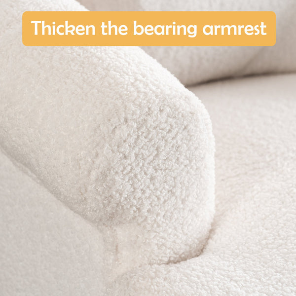 English Elm Swivel Teddy Velvet Accent Chair with Ottoman — Ergonomic Round Armchair, Stable Solid Wood, Beige W2012P272071