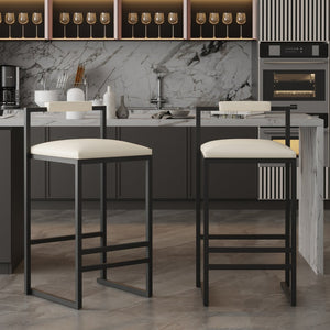 English Elm Set of 2 Modern Faux Leather Barstools with Iron Frame for Kitchen Island Seating W1757P163456