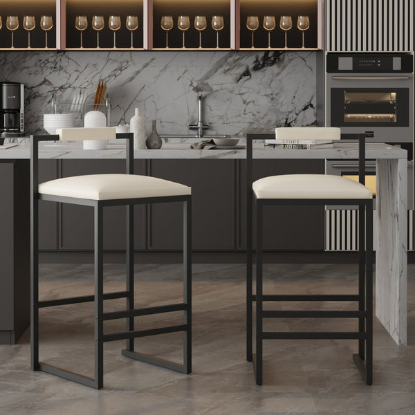 English Elm Set of 2 Modern Faux Leather Barstools with Iron Frame for Kitchen Island Seating W1757P163456