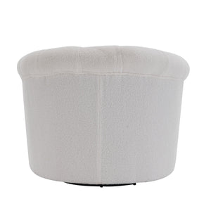 English Elm Swivel Teddy Velvet Accent Chair with Ottoman — Ergonomic Round Armchair, Stable Solid Wood, Beige W2012P272071