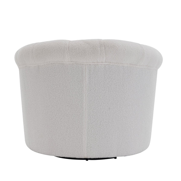 English Elm Swivel Teddy Velvet Accent Chair with Ottoman — Ergonomic Round Armchair, Stable Solid Wood, Beige W2012P272071