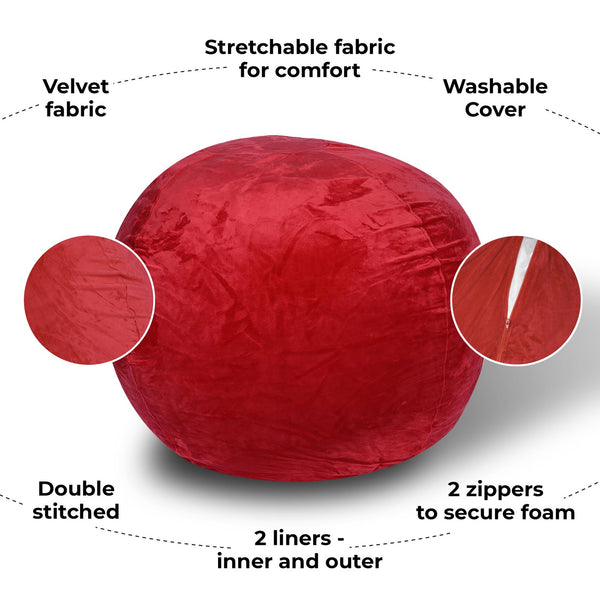 English Elm Minky Velvet Bean Bag Chair - 4Ft Plush Lounge Chair For Kids & Adults With Washable Cover & Foam B181P178150
