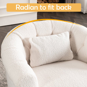 English Elm Swivel Teddy Velvet Accent Chair with Ottoman — Ergonomic Round Armchair, Stable Solid Wood, Beige W2012P272071